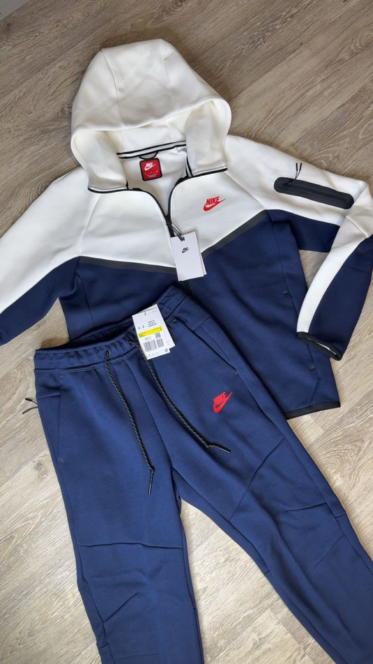 Nike Tech Fleece White/Navy/Red Tick