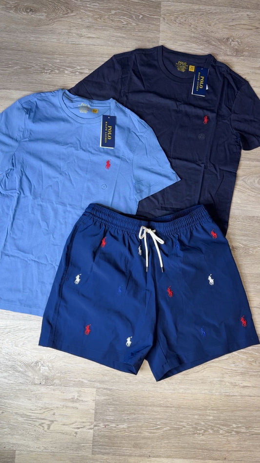 Ralph Lauren Short Set Navy/Baby Blue/Red