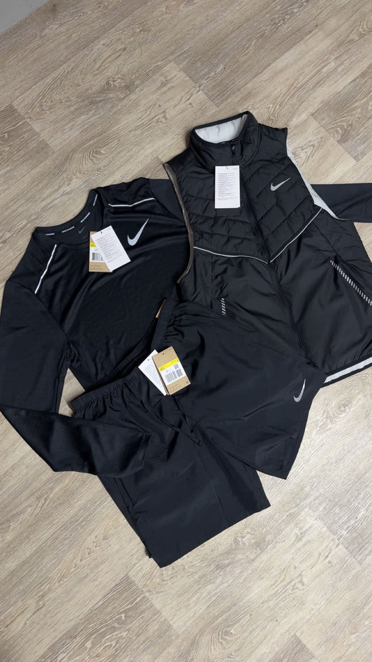 Nike Therma-FIT Gilet with Long Sleeve T-Shirt & Shorts Black