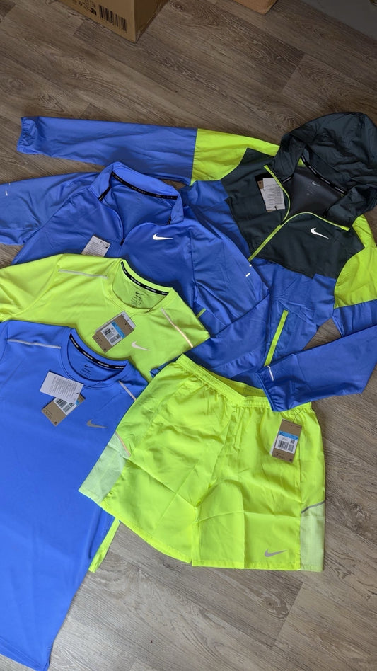 Nike Windrunner Jacket, 2 T-Shirts, Shorts & 1/4 Zip Neon/Blue