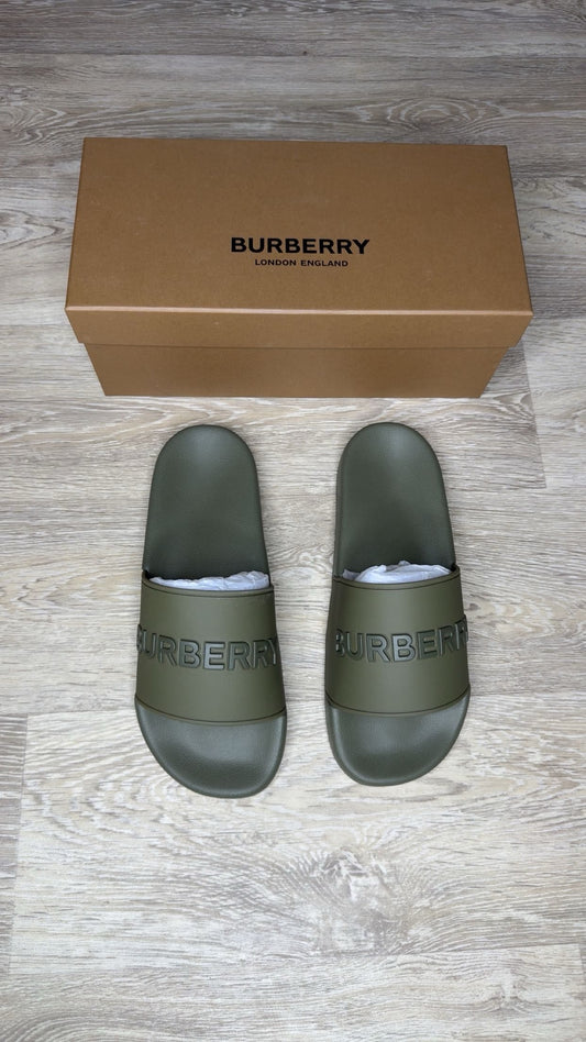 Burberry Logo Slides in Olive